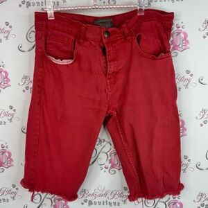 Statik jeans shorts distressed hem denim Stylish Red Jeans